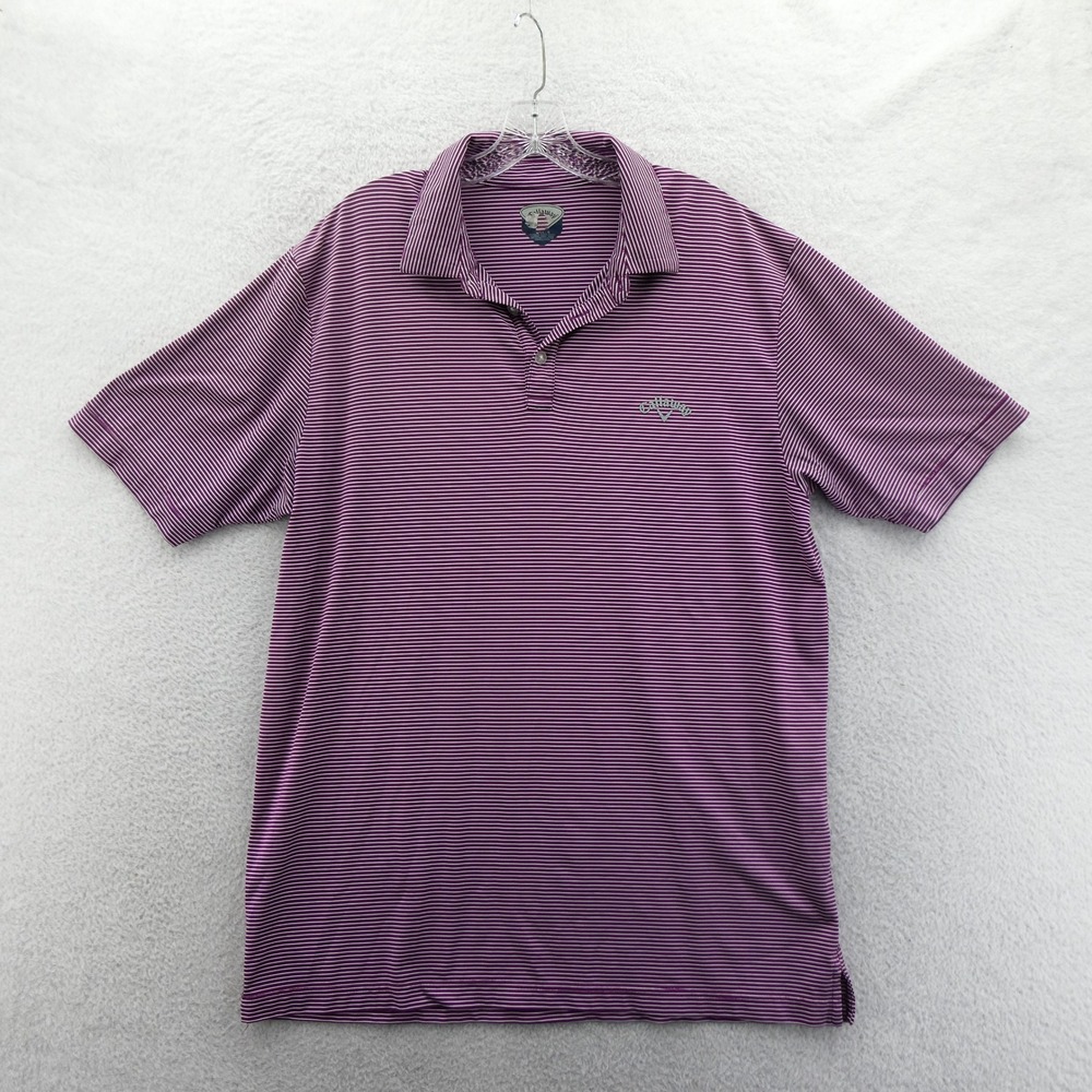 Callaway Shirt Mens Large Purple Striped Golf Polo Short Sleeve Polyester Blend